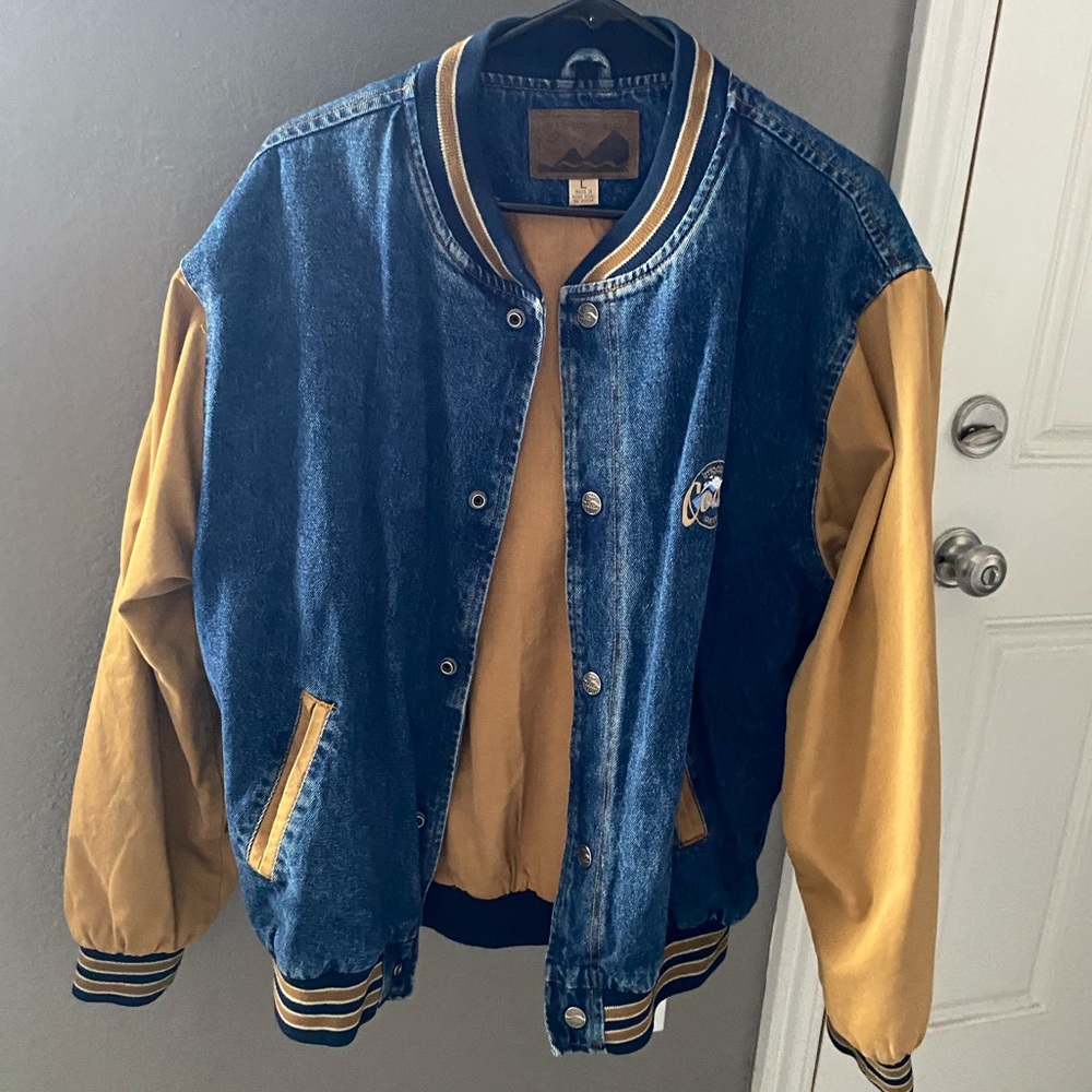 Blue and Yellow Varsity Denim Jacket